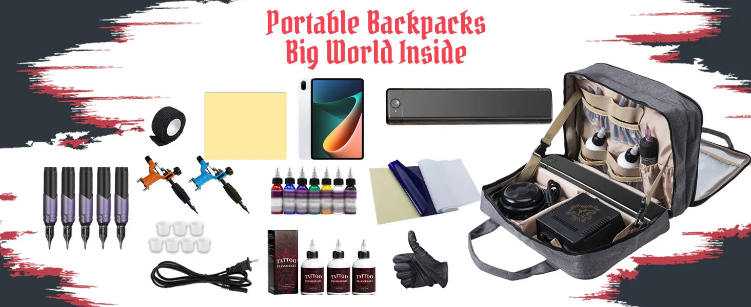 Phomemo portable tattoo backpack, spacious compartment fits stencil printer, tattoo inks, machines & accessories