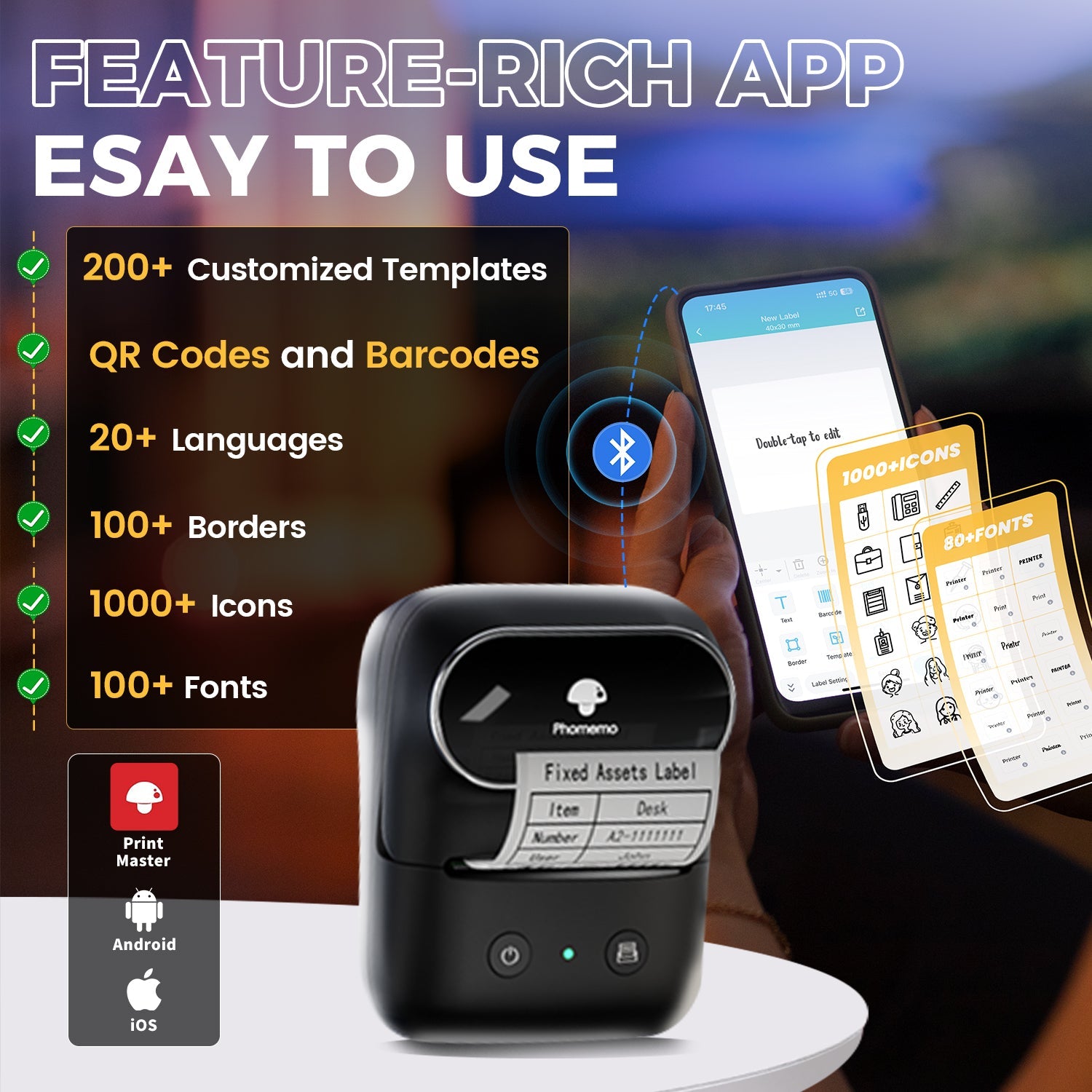 Phomemo Phomemo Label Maker Machine with Tapes, Bluetooth Thermal Label Printer Easy to Use with Phones & PC, Address Label Maker for Small Business, Offcie, Home, 2 Inch Barcode Printer