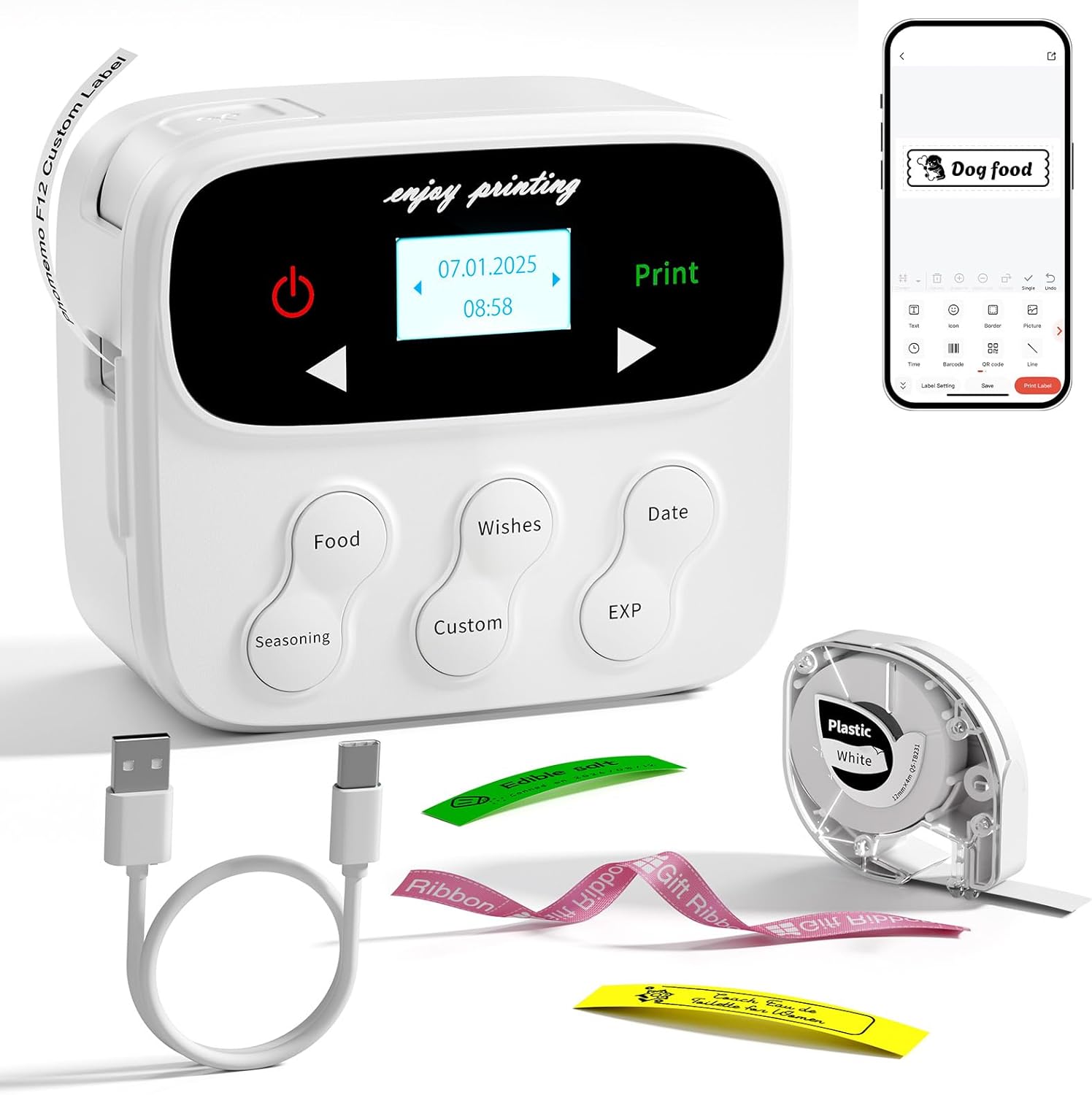 Phomemo Phomemo Label Maker Machine with-Tapes, F12 Portable Bluetooth Label Makers with Magnetic Rechargeable Mini Labeler Screen Word Selection Time-saving Quick Print for Kitchen Home Christmas Decorations, Standard Printer