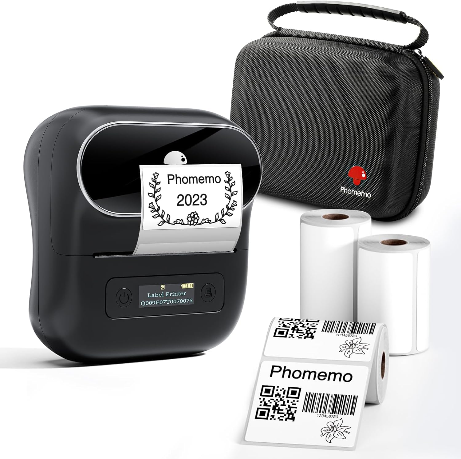 Phomemo Phomemo M220 Portable Bluetooth Thermal Label Maker - 80mm Mini Printer with 3 Packs Label & Case, Compatible with Android/iOS for Home & Office Use