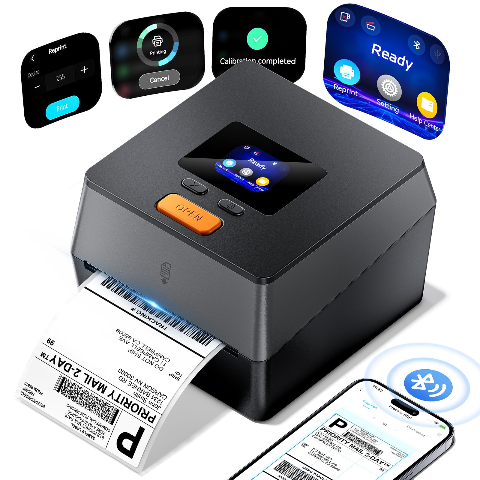 Phomemo Phomemo Shipping Label Printer with Touchable Screen, 4x6 Bluetooth Thermal Label Printer with Built-in Label Holder, D420D Thermal Printers for Small Business, Compatible with USPS
