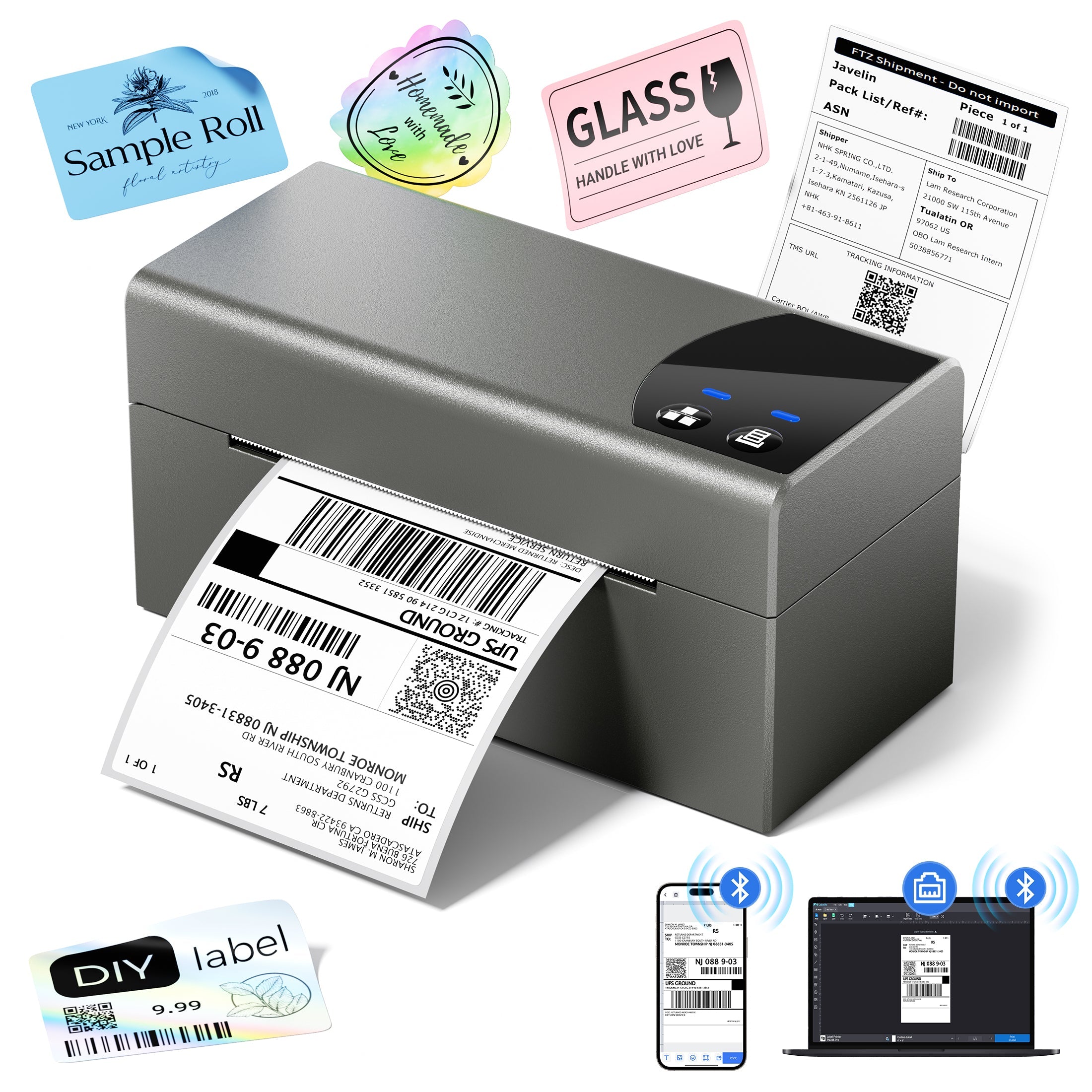 Phomemo Thermal Label Printer with Ethernet & Bluetooth Connectivity, 150mm/s Speed Wiress Thermal Printer, Compatible with USPS/UPS & More, Shipping Label Printer for Home & Small Business