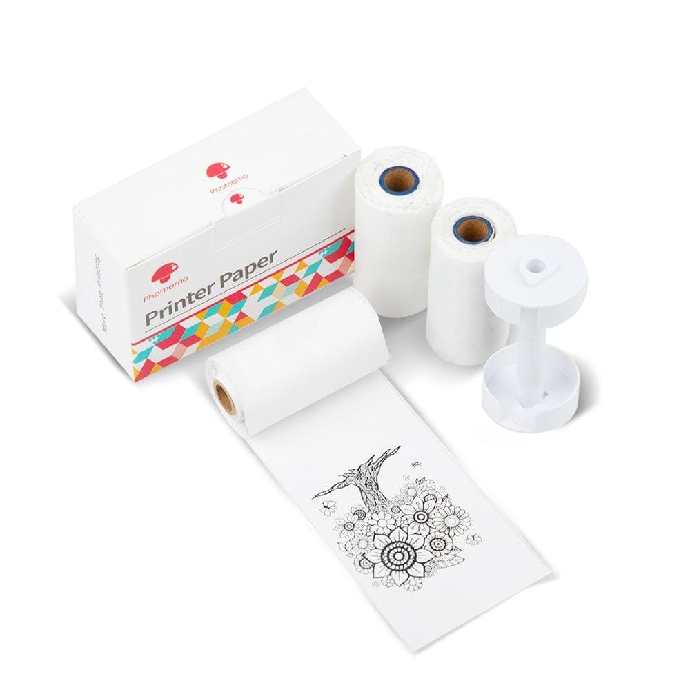 Thermal Paper Holder Set for Phomemo M02 Printer with White Sticker 2-Year  Long-Lasting丨3 Rolls