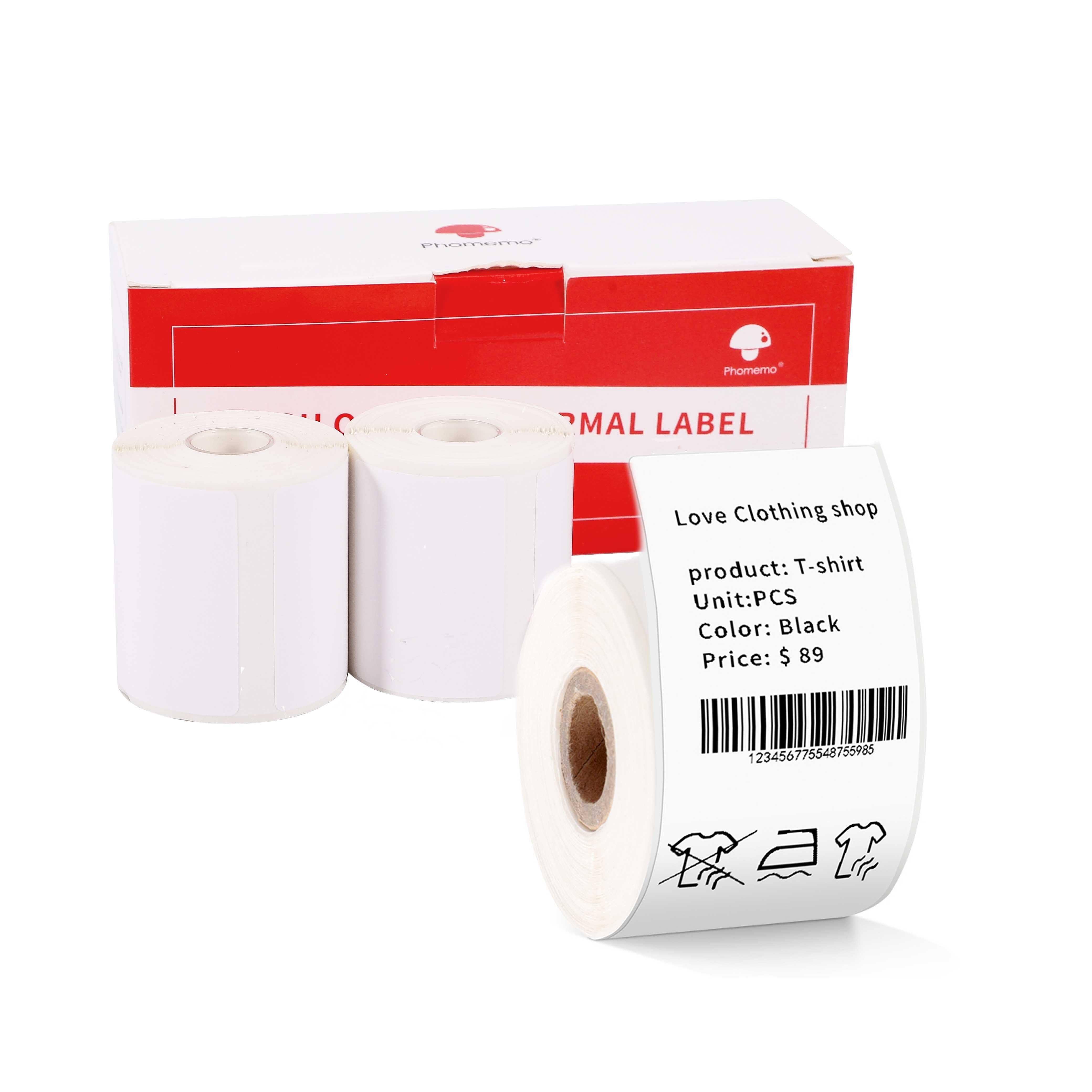 Phomemo M200 Multi-Purpose White Self-Adhesive Label Paper for Phomemo  M200/M220 Label Printer,2 1/4X 3 1/8 (60mm X 80mm), 100 Labels/Roll,Black  on