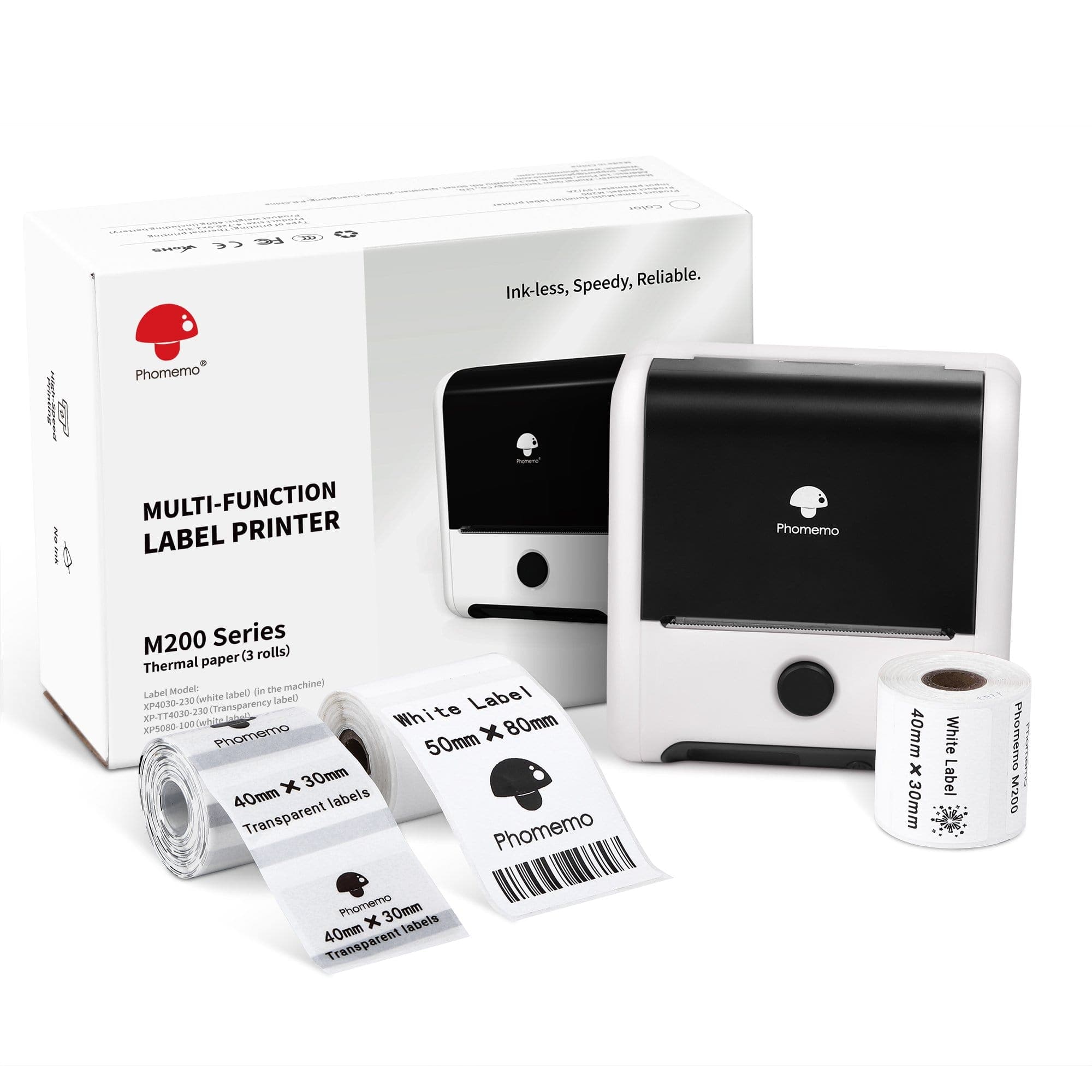 Phomemo M220 Label Printer 20mm-75mm Portable Thermal Label Maker,White 