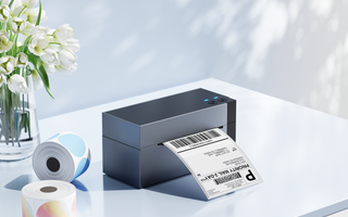 A thermal printer is printing shipping labels