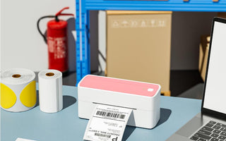 A shipping label printer placed in a warehouse