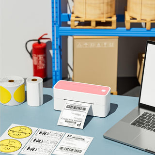 A shipping label printer placed in a warehouse