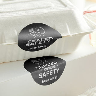 Sustainable food packaging with thermal label printed by inkless thermal label maker to seal.