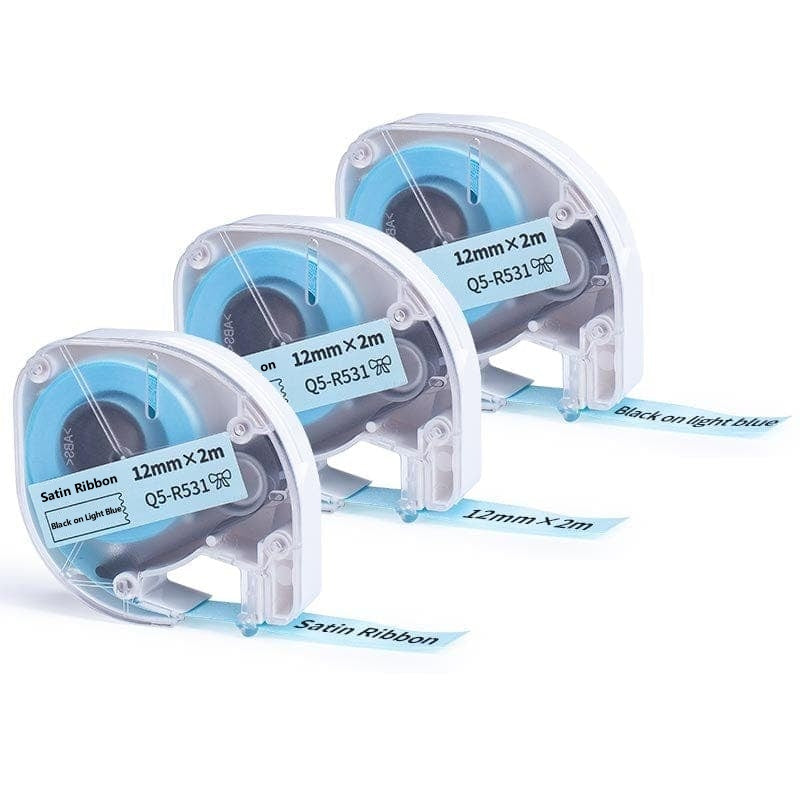 Phomemo 12mm Black on Light Blue Silk Ribbon Tapes for P12 / P12PRO - 3 Packs