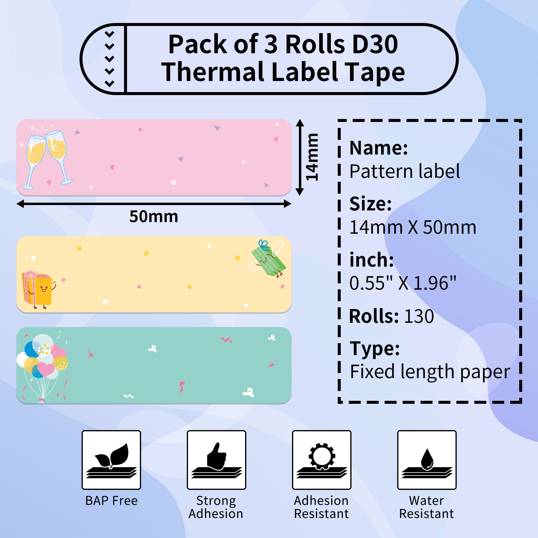 Phomemo 14 X 50mm Party Color Label for D30 - 3 Rolls