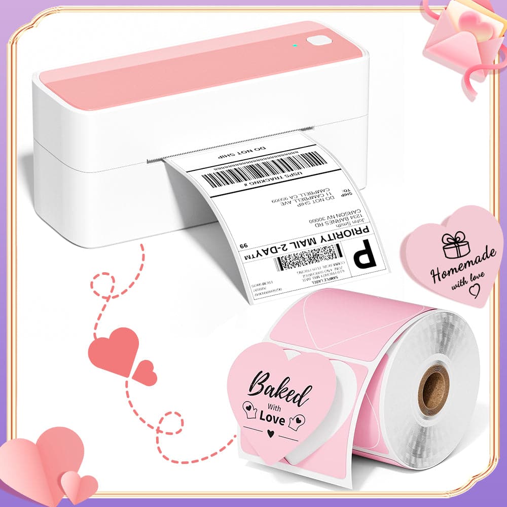 Phomemo 💘Etiquetas térmicas de coração rosa de 3" para impressora de etiquetas de envio