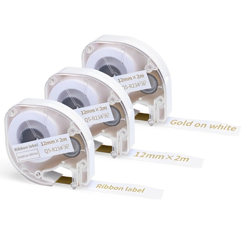 Phomemo 12mm Gold on White Silk Ribbon Tapes  for P12 / P12PRO - 3 Packs
