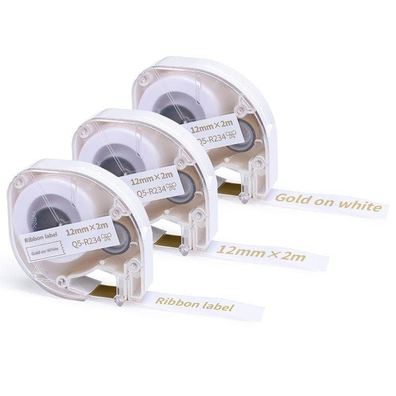 Phomemo 12mm Gold on White Silk Ribbon Tapes  for P12/ P12PRO - 3 Packs