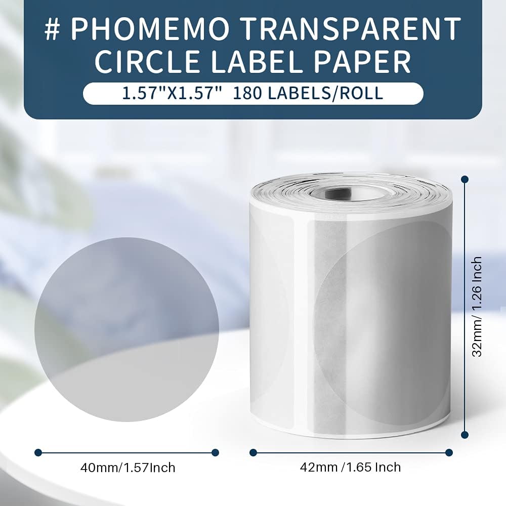 Phomemo 40 X 40mm Transparent Round Thermal Lable For M110/M120/M200/M220/M221