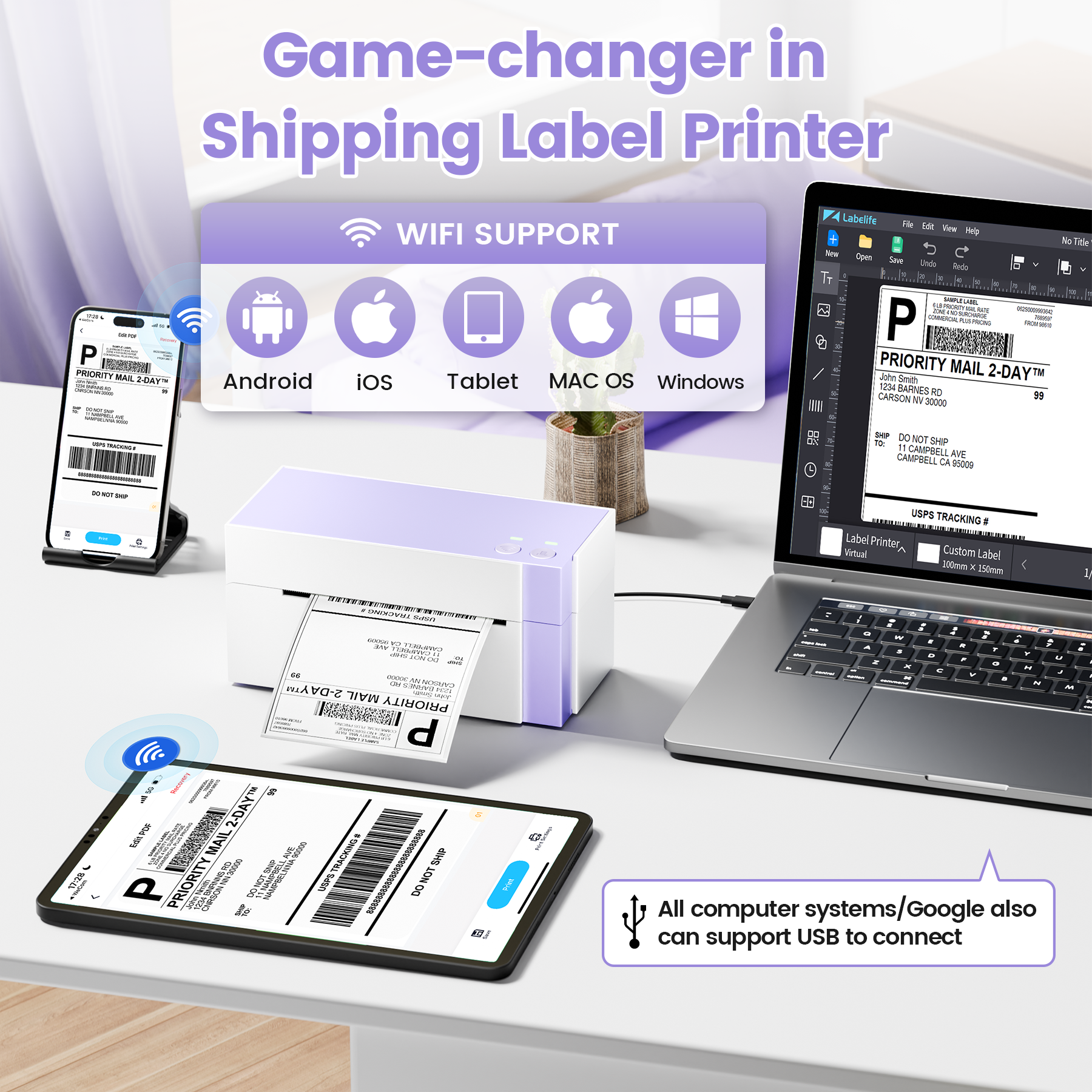 [WIFI] Phomemo PM-344 300DPI Shipping Label Printer