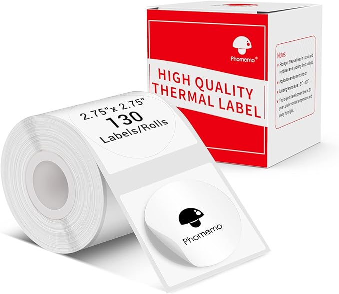 Phomemo 70×70mm Round White Label For M200/M220/M221 Printer-1 Roll