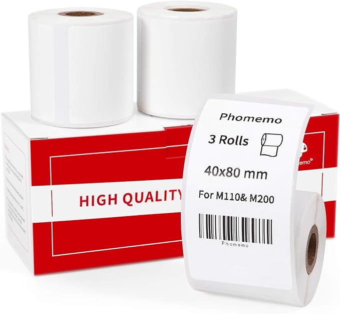 Phomemo 40 X 80mm Square Thermal Black on white Paper For M110/M221/M220/M120/M200-3 Roll