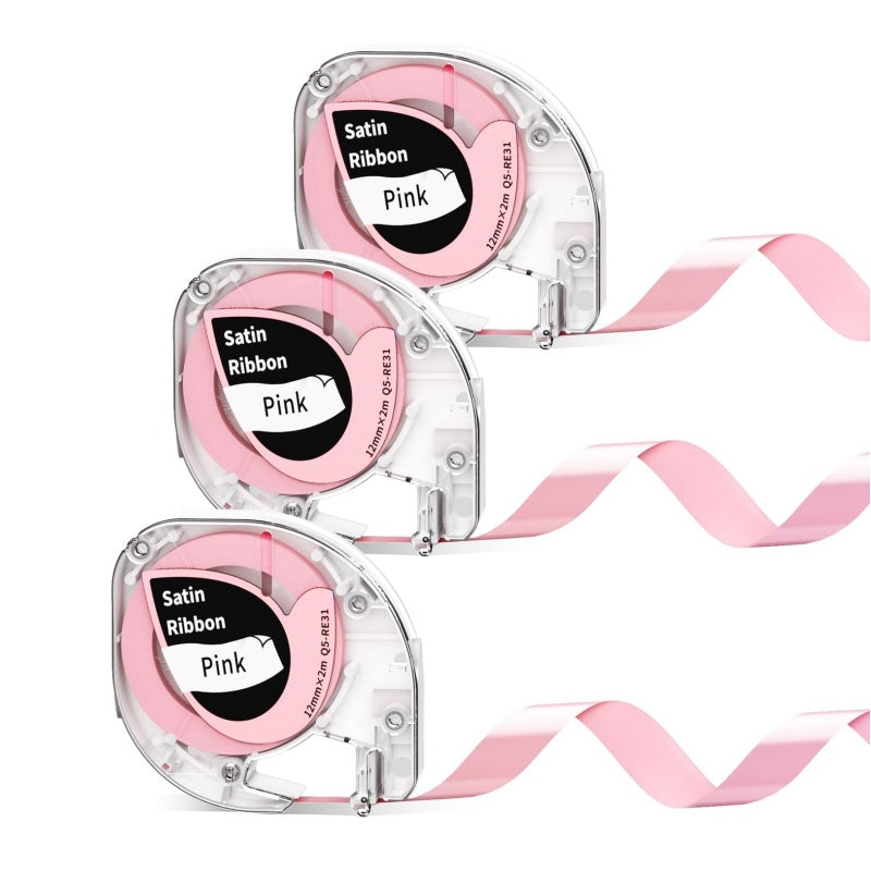 Phomemo 12mm Black on Pink Silk Ribbon Tapes for P12/ P12PRO - 3 Packs
