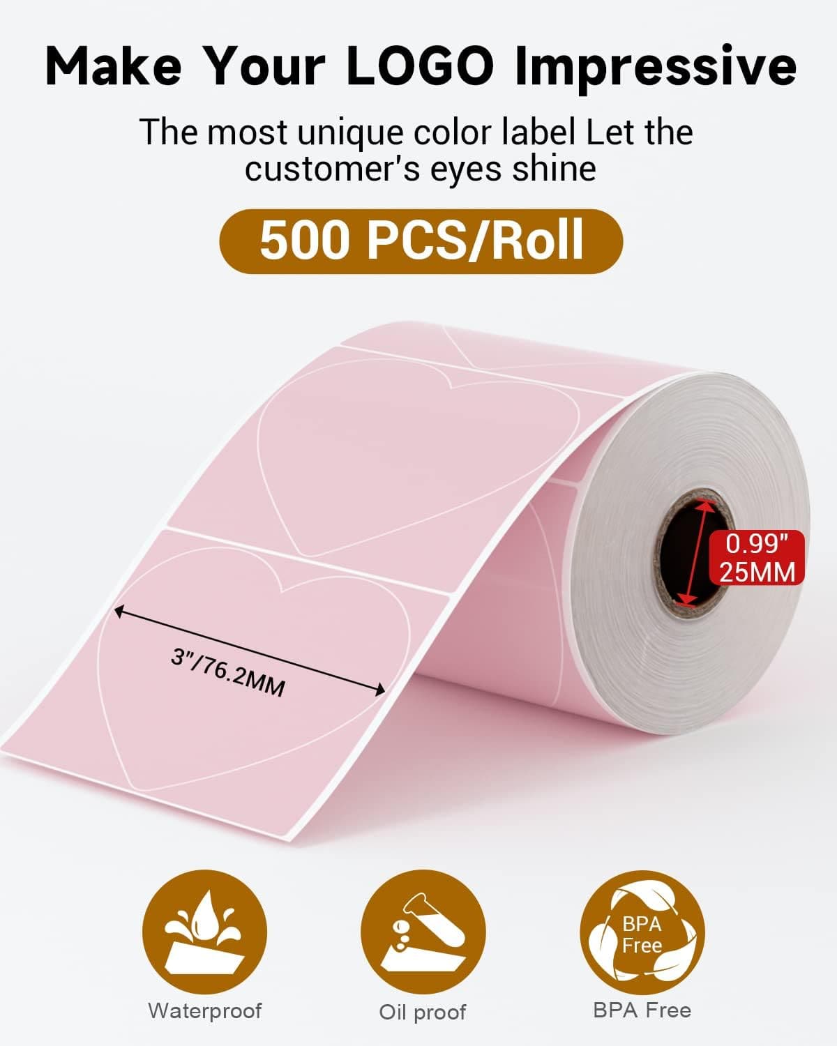 Phomemo 💘 Etichette termiche a cuore rosa da 3 pollici per stampante per etichette di spedizione