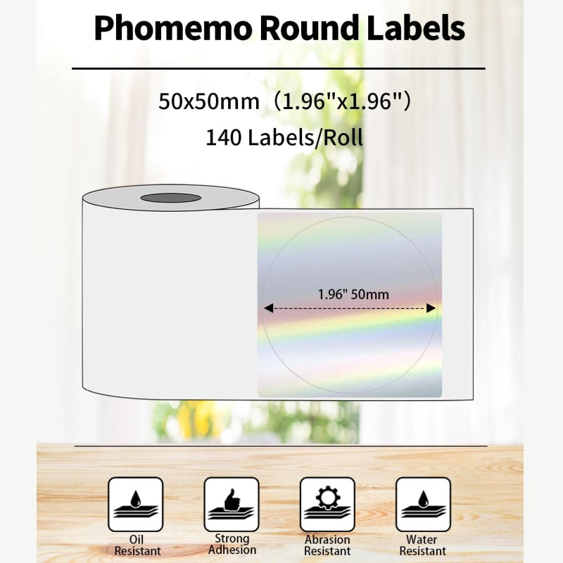 Phomemo 50 x 50 mm rundes Laser-Thermoetikett in Silber für M110/M120/M200/M200/M221