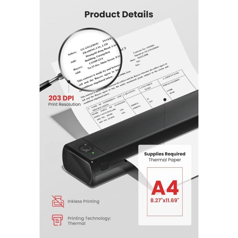 Phomemo M08f A4 Imprimante thermique portable prend en charge le papier thermique  A4 Pj-722 Pj-763 Imprimante compacte thermique Bluetooth sans fil