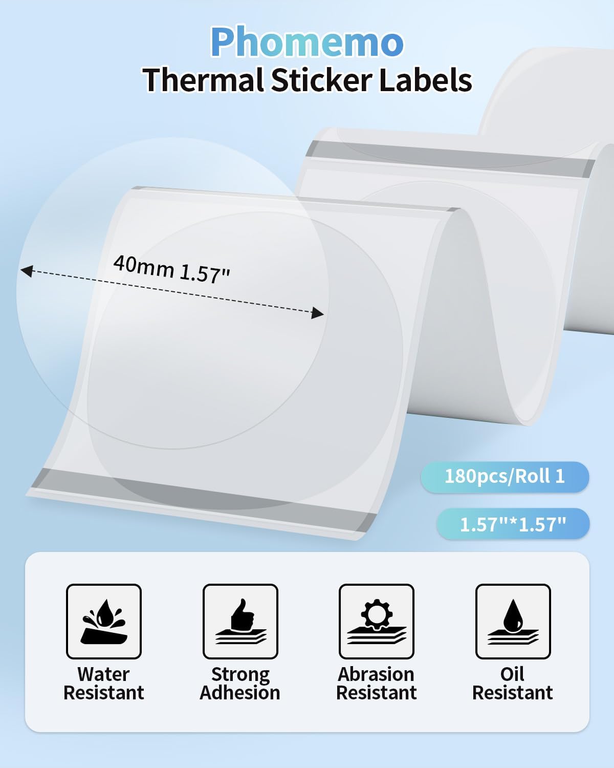 40 x 40 mm transparentes rundes Etikett für M110/M120/M200/M220/M221 – 1 Rolle