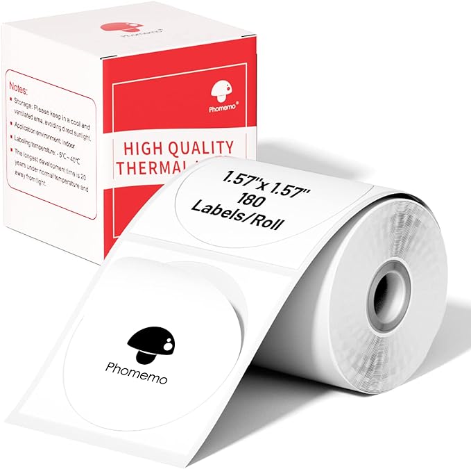 Phomemo 40×40mm Round Circle Label for Phomemo M110/M120/M200/M220 Label Maker