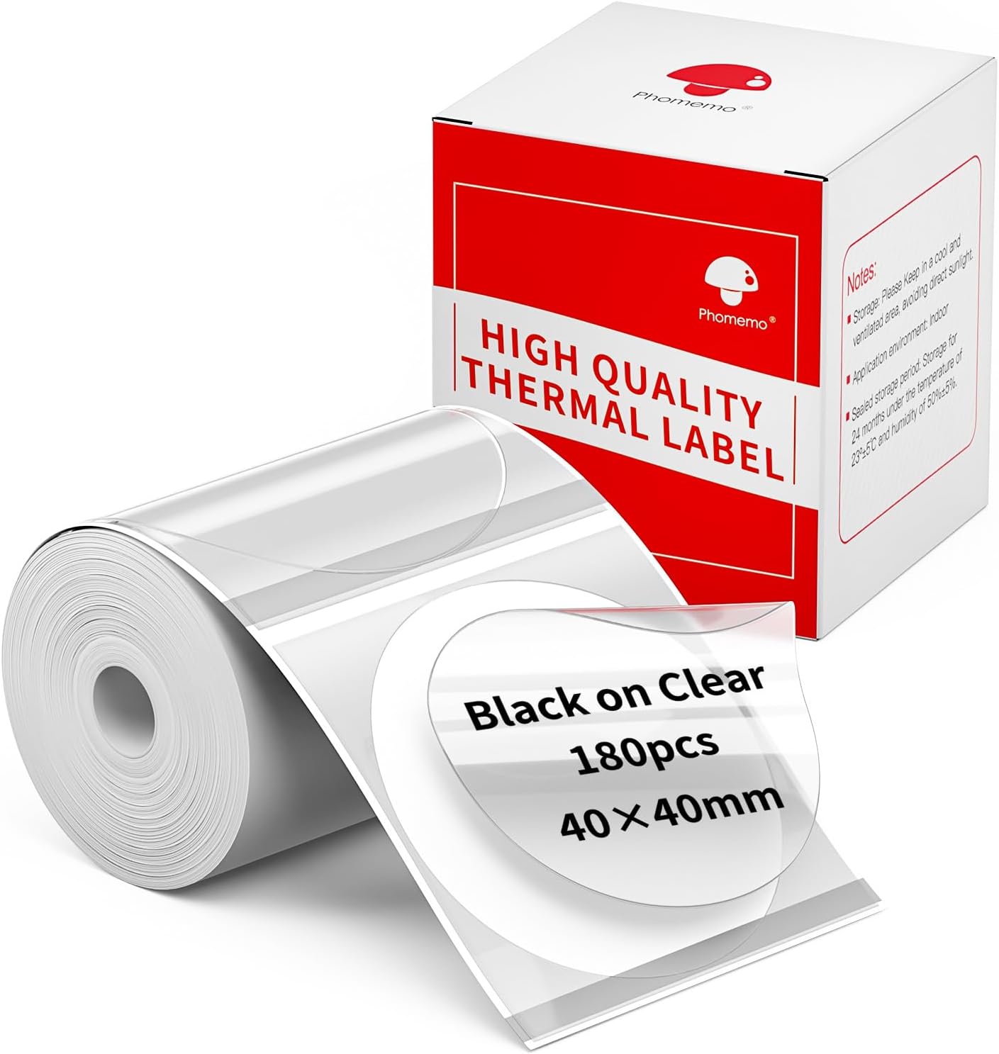 Phomemo 40×40 mm transparentes rundes Etikett für Etikettendrucker M200/M220/M120/M110/M221