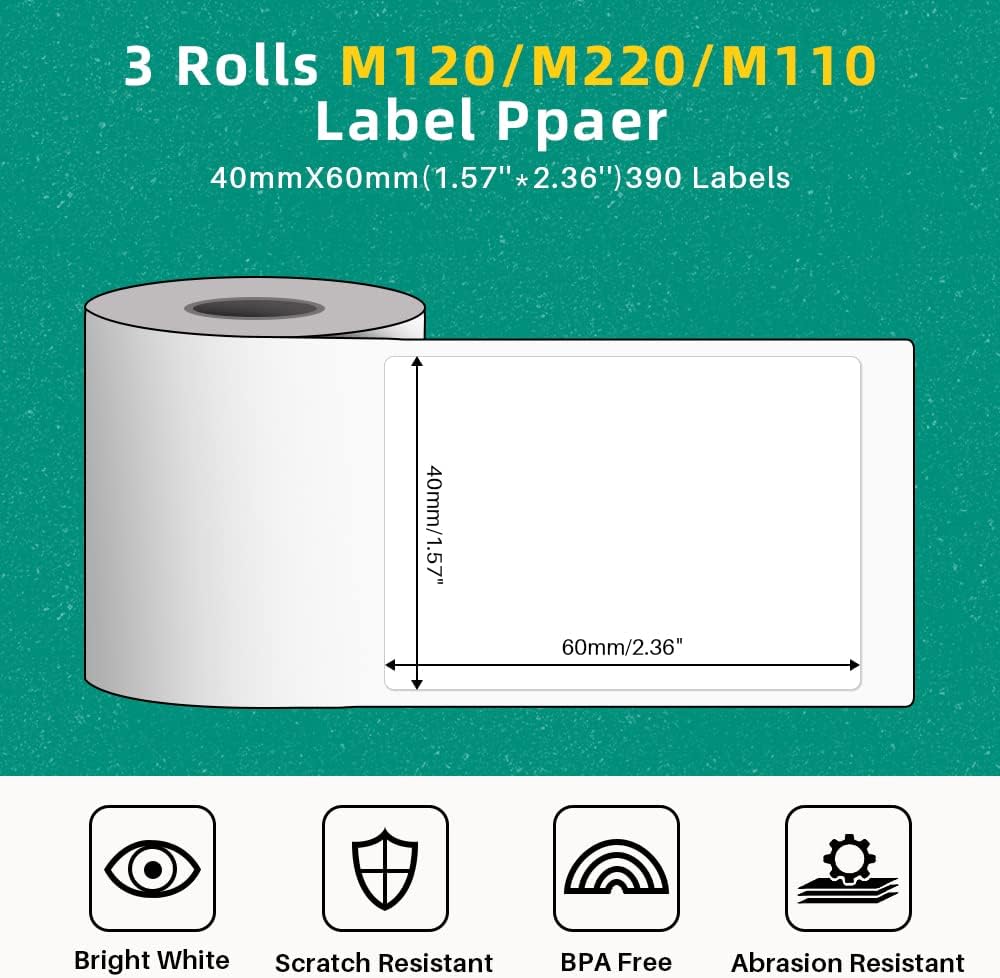 Phomemo 40 X 60mm Square White Label For M110/M120/M200/M220/M221-3 Roll
