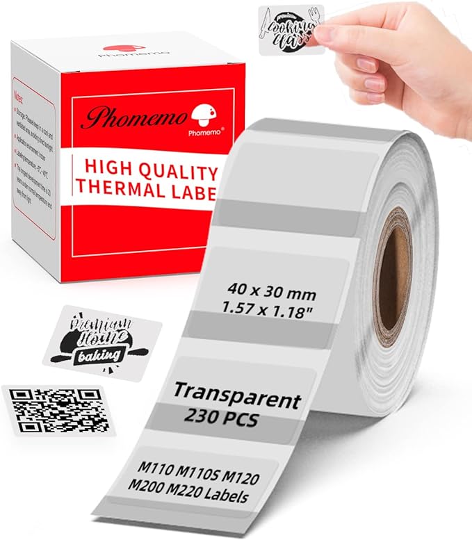 Phomemo 40mmx30mm Clear Thermal Sticker Paper for M220/M200/M221/M120/M110-1Roll