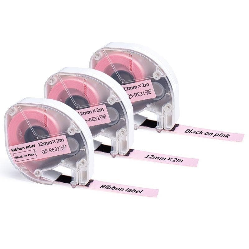 Phomemo 12mm Black on Pink Silk Ribbon Tapes for P12/ P12PRO - 3 Packs