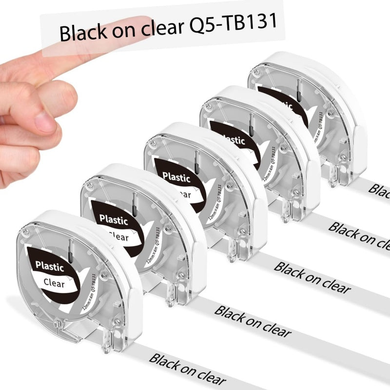 12 mm schwarze Thermobänder auf durchsichtigem Kunststoff für P12/P12PRO – 5 Packungen