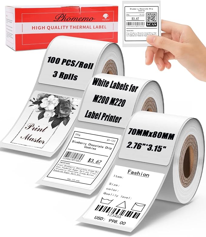 Phomemo 70mmX80mm Square Label For M220 M200 M221 Printer 3Roll phomemo-70mmx80mm-square-label-for-m220-m200-m221-printer-3roll