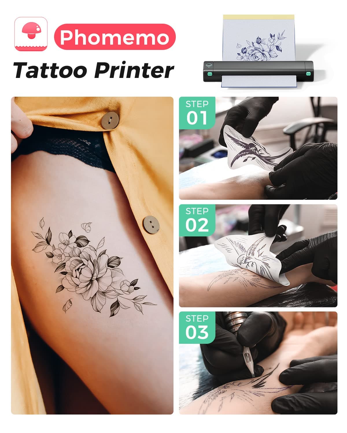 Itari M08F Wireless Tattoo Stencil-Printer - Tattoo Transfer Machine  Thermal Copier with 10pcs Transfer Paper, Bluetooth Stencial Printer for