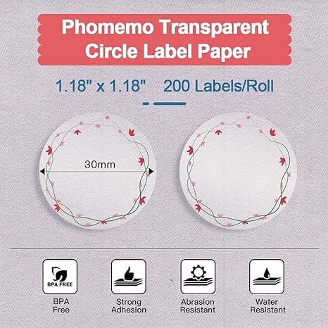 30 x 30 mm transparentes rundes Blumenrahmen-B-Etikett für M110/M120/M200/M220/M221 – 1 Rolle
