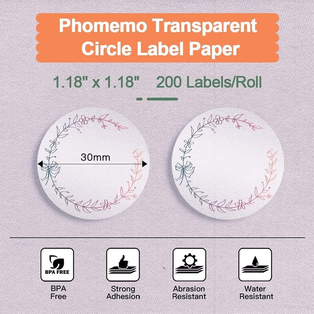 Phomemo 30x30mm Clear Round Pattern Label for Phomemo M200/M220/M221/M110/M120