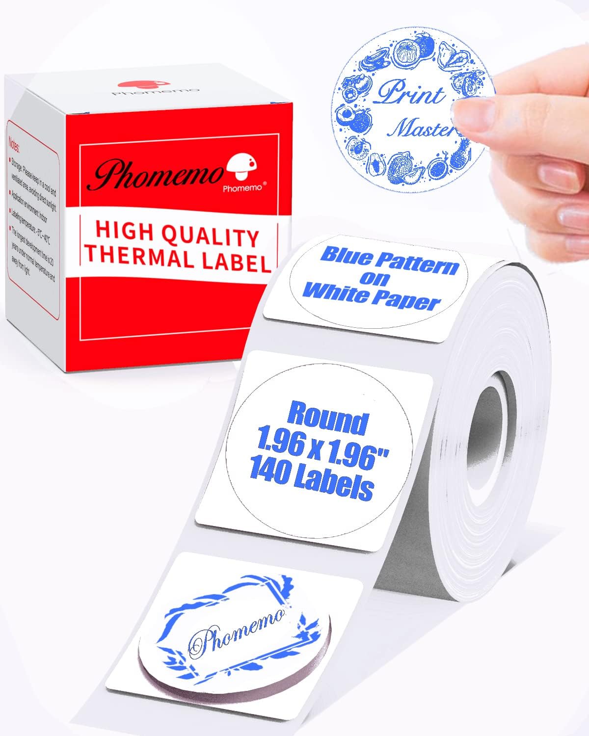 Étiquette thermique ronde bleue sur blanche, 50x50mm, pour M110/M120/M200/M220