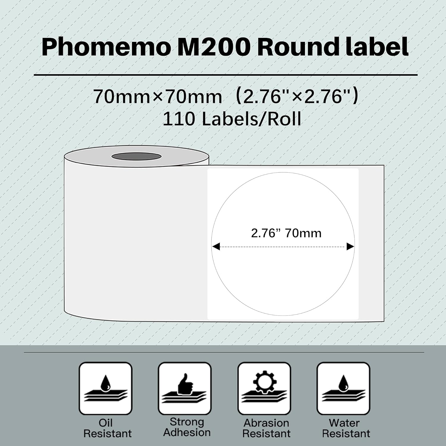 Phomemo 70×70mm Round White Thermal Label For M200/M220/M221 Printer-1 Roll