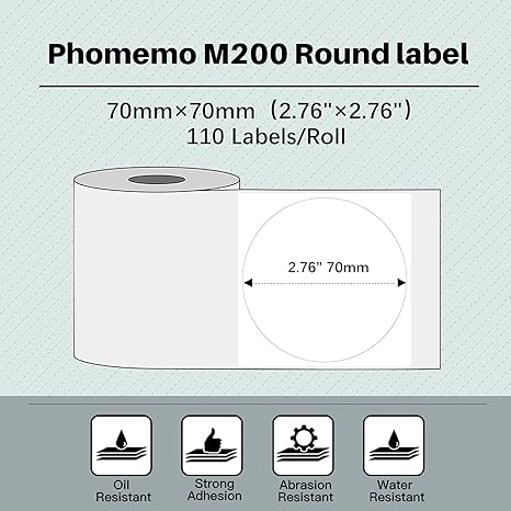 Phomemo 70×70mm 1 Roll Round White Label For M200/M220/M221 Printer