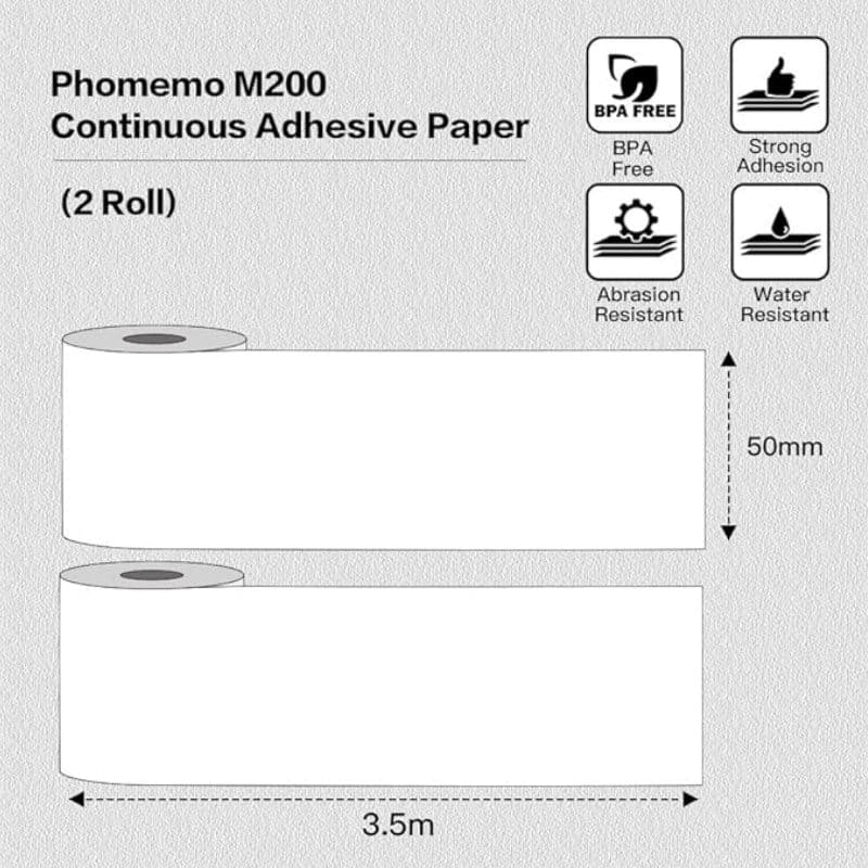 50mm X 3.5m White Self-Adhesive Continuous Label for M200/M220 - Phomemo