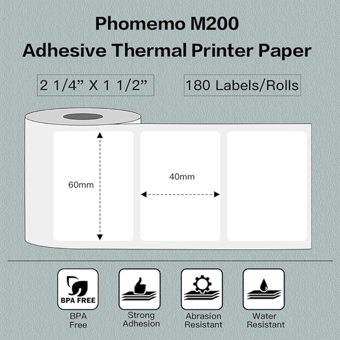 Phomemo 60 X 40mm Square White Label for  M200/M220 Label Maker-1 Roll