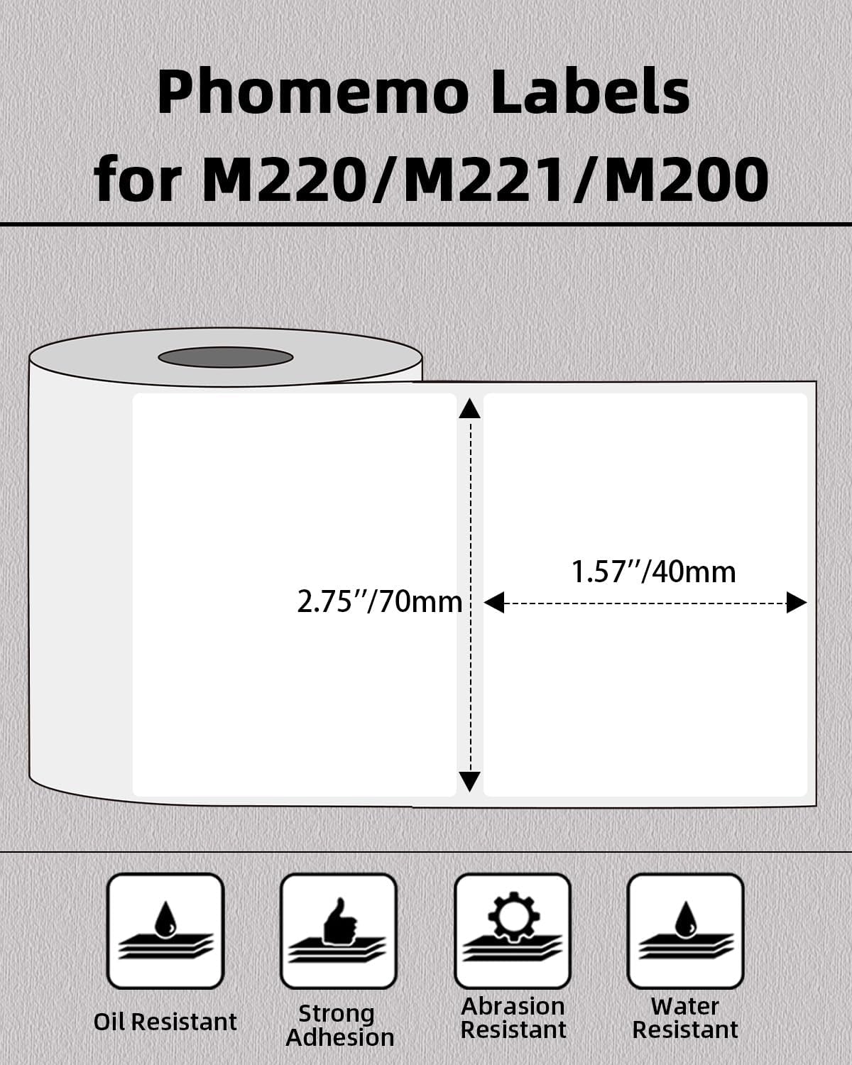 Phomemo 70 X 40mm Square White Label for Phomemo M200/M220/M221 Label Printer