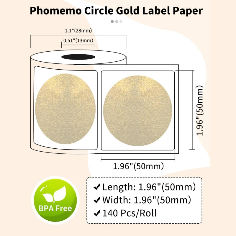 Phomemo 50x50mm Gold Thermal Label For M110/M120/M200/M220/M221-1 Roll
