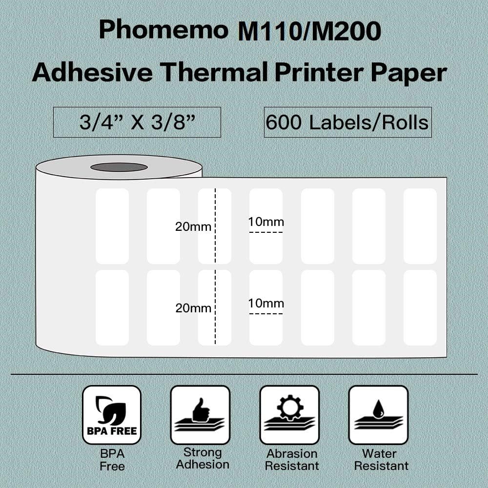 Phomemo 20 X 10mm White Square Lable For M110/M120/M200/M220/M221-3 Roll
