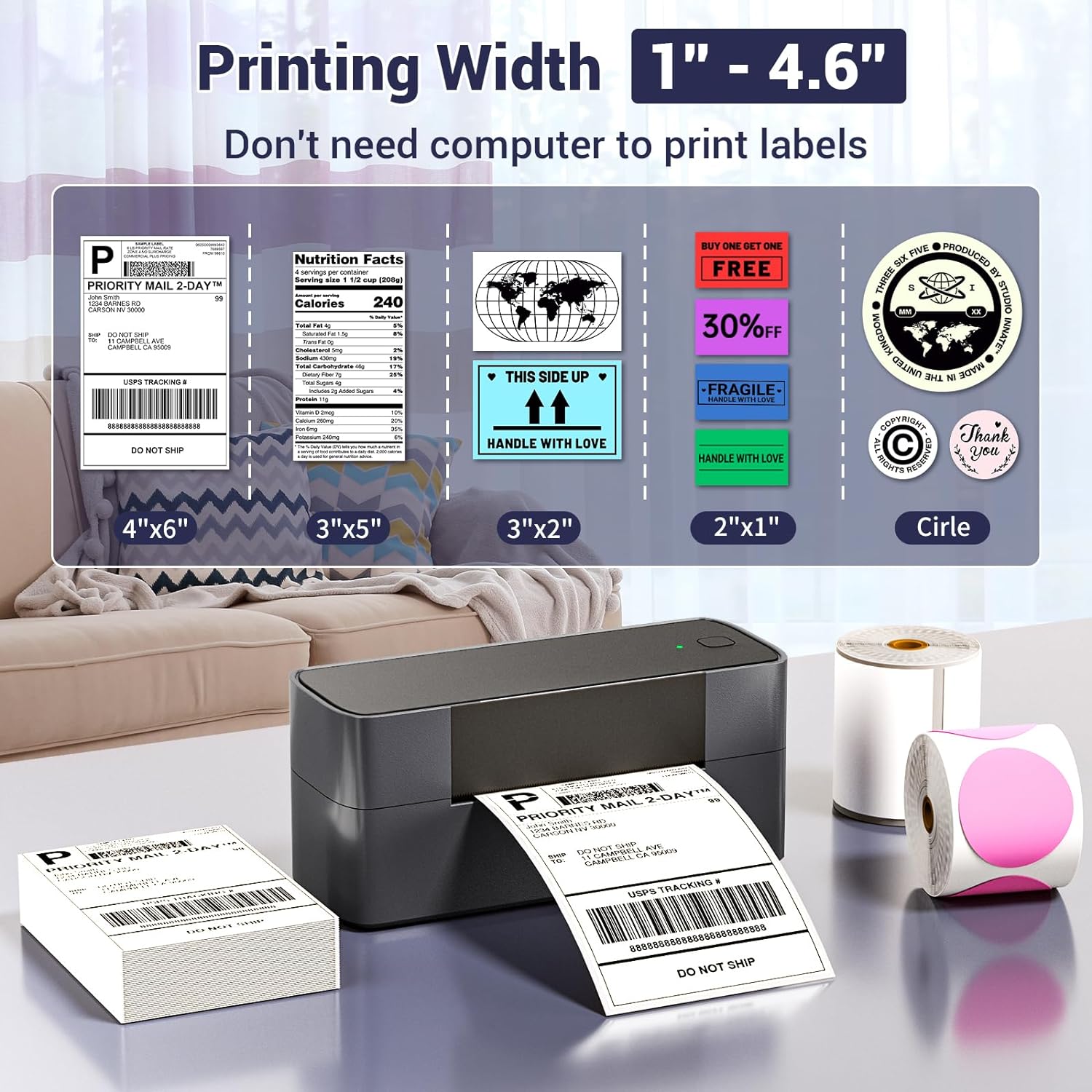Phomemo PM-245-BT Thermal Shipping Label Printer