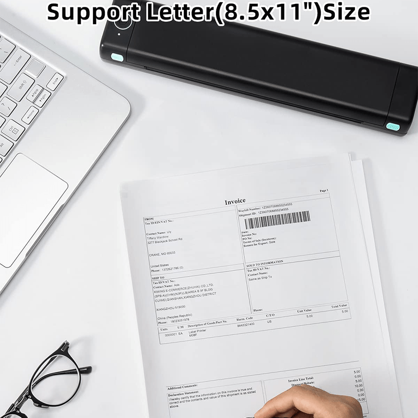 Stampante termica portatile phommemo M08F A4, supporta carta termica A4 da  8.26 x 11.69, stampanti da viaggio mobili Wireless per auto e ufficio