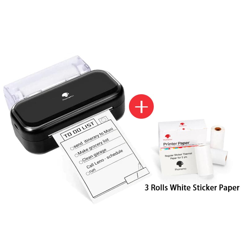  Phomemo Mini Note Printer- M02 Pocket Thermal Bluetooth Mini  Mobile Printer with 3 Rolls Paper, for Printing Photos, Text, Study Notes,  DIY Sticker, Gift, Black : Office Products