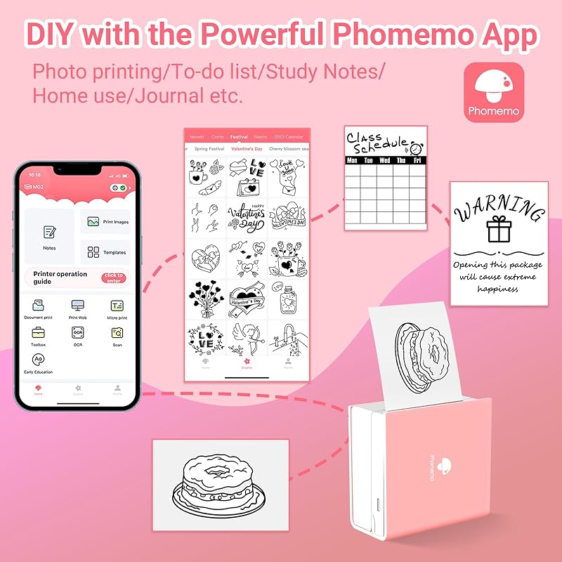 Phomemo M02 Mini Portable Printer can diy with the powerful phomemo app