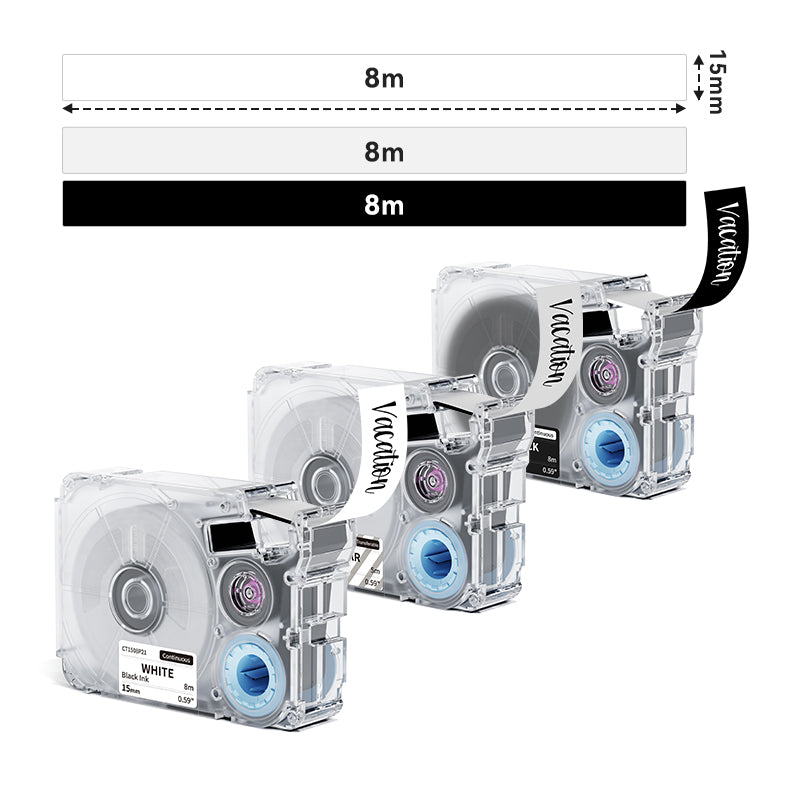 Phomemo 15mmx8m White&Black&Clear Continuous Label Tapes for P15